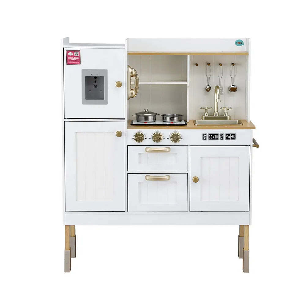 Keezi Kids Kitchen Play Set Wooden Pretend Toys Cooking Children Storage Golden - Image 4