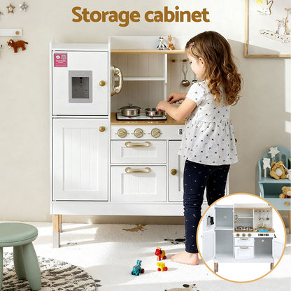 Keezi Kids Kitchen Play Set Wooden Pretend Toys Cooking Children Storage Golden - Image 8