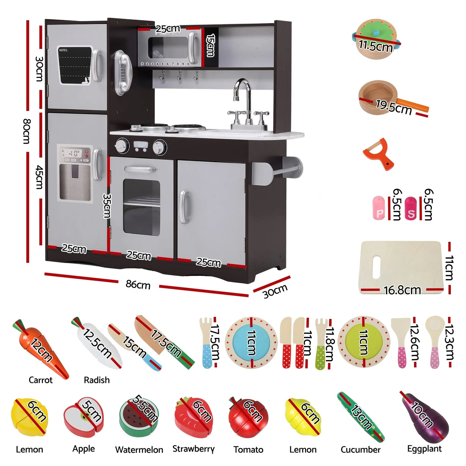 Keezi Kids Play Kitchen Pretend Toy Kitchen With Wooden Play Food Set - Image 2