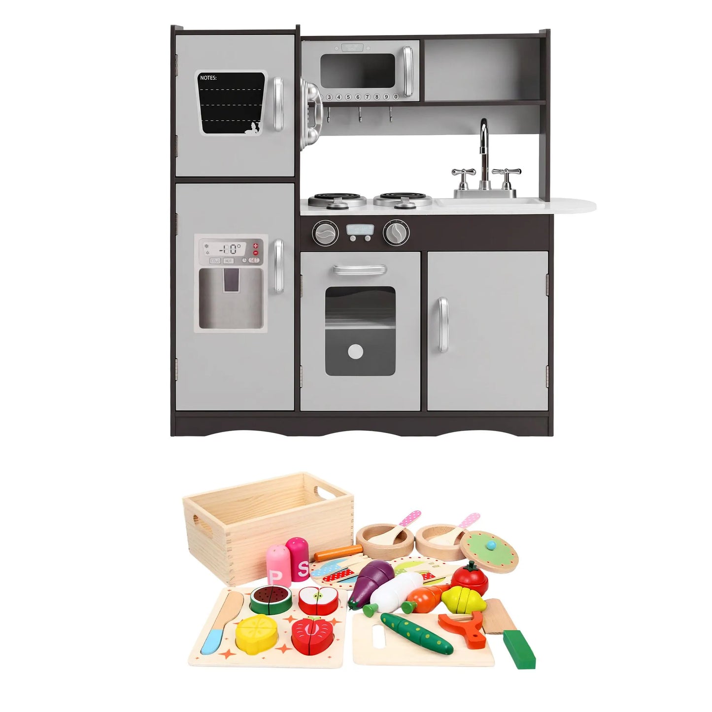 Keezi Kids Play Kitchen Pretend Toy Kitchen With Wooden Play Food Set - Image 3