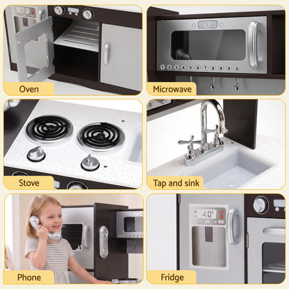 Keezi Kids Play Kitchen Pretend Toy Kitchen With Wooden Play Food Set - Image 5