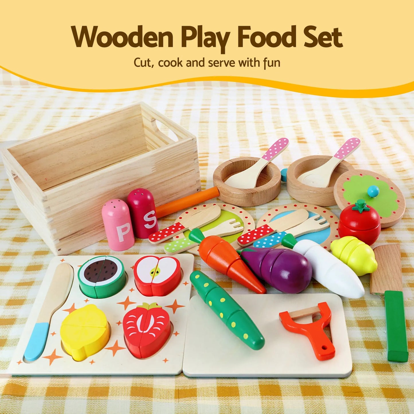Keezi Kids Play Kitchen Pretend Toy Kitchen With Wooden Play Food Set - Image 7