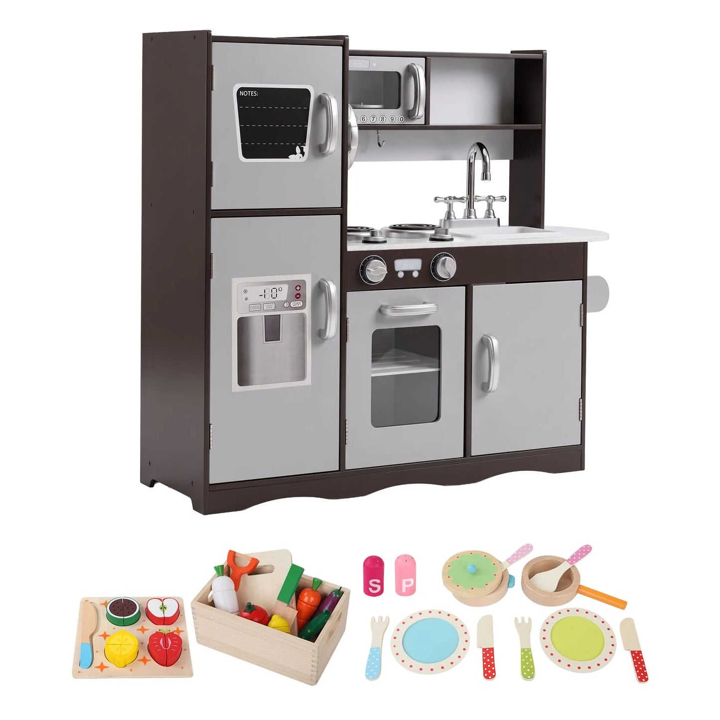 Keezi Kids Play Kitchen Pretend Toy Kitchen With Wooden Play Food Set - Image 9
