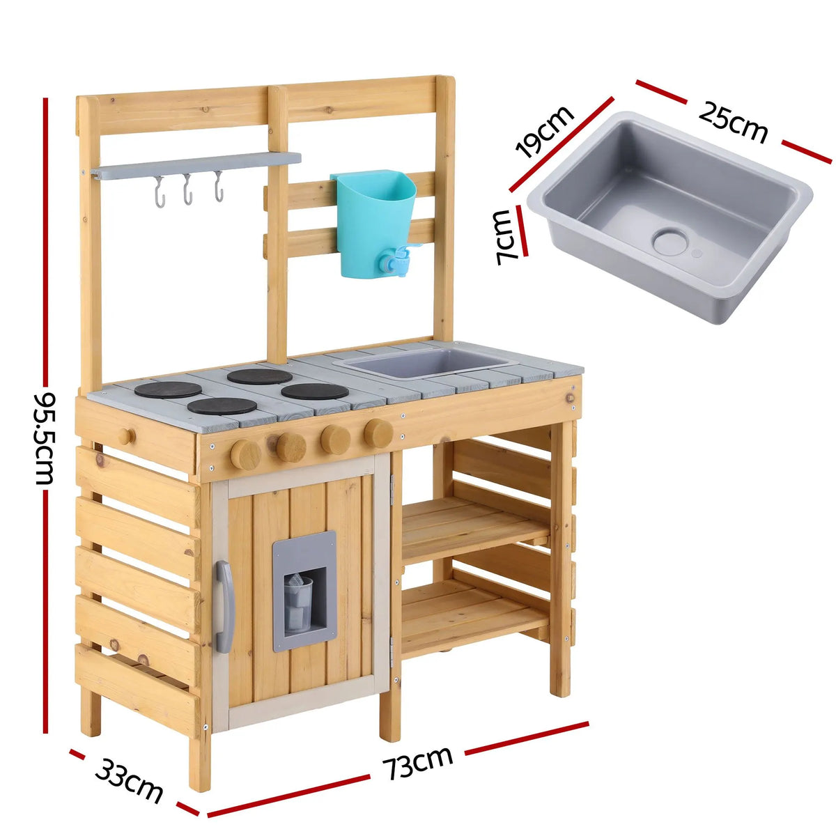 Keezi Kids Kitchen Playset Wooden Play Kitchen Mud Kitchen Toy Kitchen 95cm Tall - Image 2