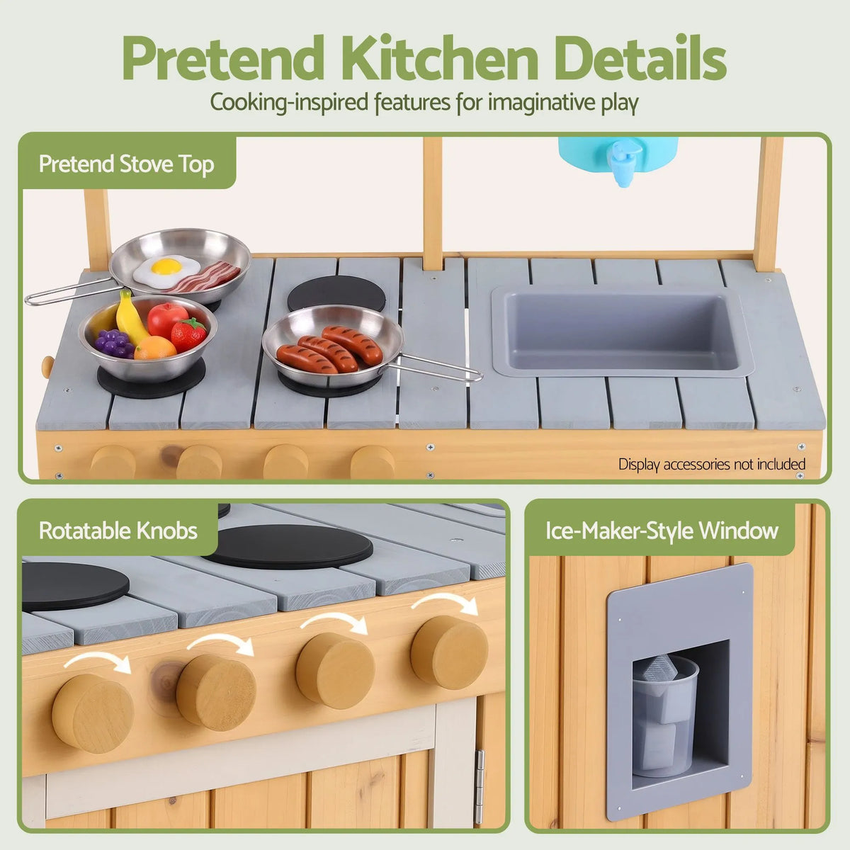 Keezi Kids Kitchen Playset Wooden Play Kitchen Mud Kitchen Toy Kitchen 95cm Tall - Image 4