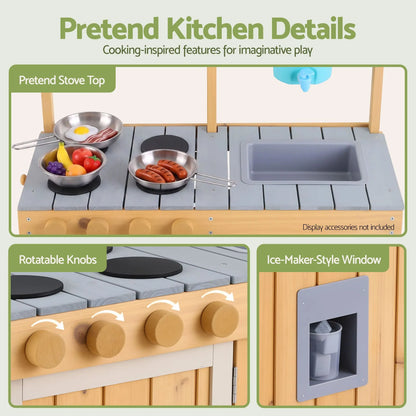 Keezi Kids Kitchen Playset Wooden Play Kitchen Mud Kitchen Toy Kitchen 95cm Tall - Image 4