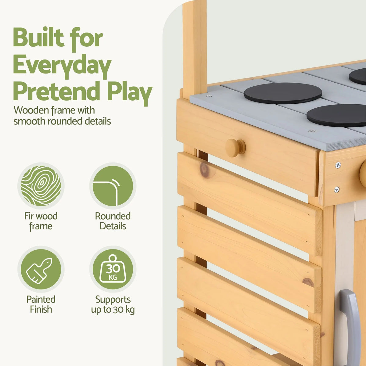 Keezi Kids Kitchen Playset Wooden Play Kitchen Mud Kitchen Toy Kitchen 95cm Tall - Image 7