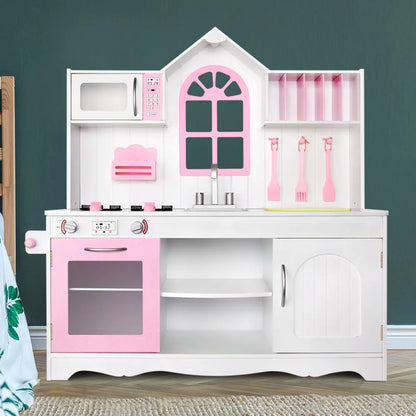 Keezi Kids Kitchen Play Set Wooden Pretend Toys Cooking Children Storage Cabinet - Image 8