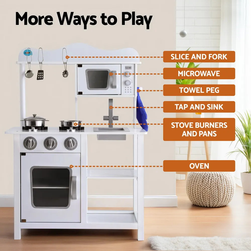 Keezi Kids Kitchen Play Set Wooden Pretend Toys Cooking Children Cookware Food - Image 4