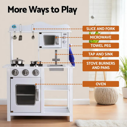 Keezi Kids Kitchen Play Set Wooden Pretend Toys Cooking Children Cookware Food - Image 4