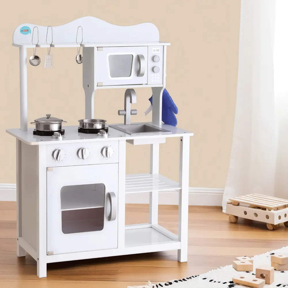 Keezi Kids Kitchen Play Set Wooden Pretend Toys Cooking Children Cookware Food - Image 8