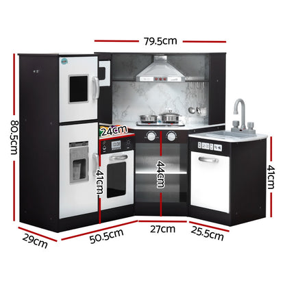 Keezi Kids Kitchen Play Set Wooden Pretend Cooking Playset w/Sounds Lights Black - Image 2