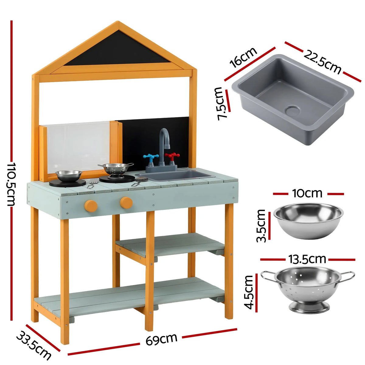 Keezi Kids Mud Kitchen Play Kitchen Toy Kitchen Set with Blackboard 110cm - Image 3