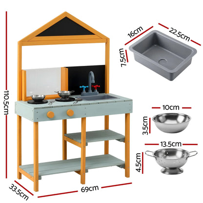 Keezi Kids Mud Kitchen Play Kitchen Toy Kitchen Set with Blackboard 110cm - Image 3