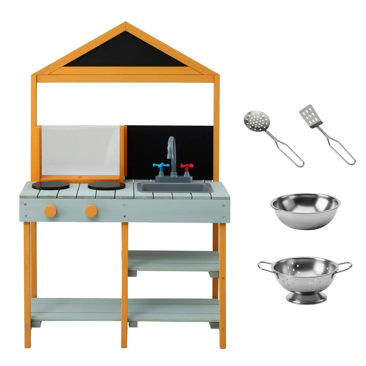 Keezi Kids Mud Kitchen Play Kitchen Toy Kitchen Set with Blackboard 110cm - Image 4