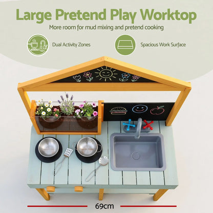 Keezi Kids Mud Kitchen Play Kitchen Toy Kitchen Set with Blackboard 110cm - Image 6