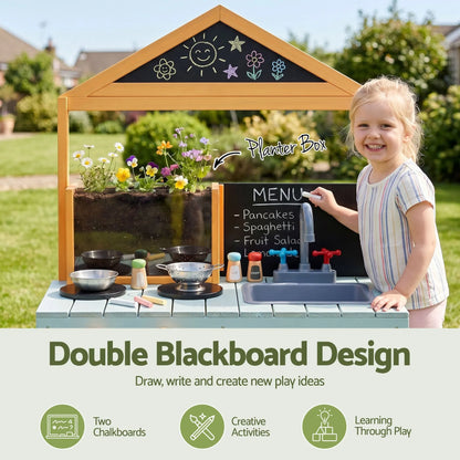 Keezi Kids Mud Kitchen Play Kitchen Toy Kitchen Set with Blackboard 110cm - Image 8