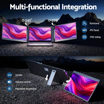 Devanti Triple Portable Monitor Laptop Screen Extender 15.6" Dual Display FHD IPS - Image 4