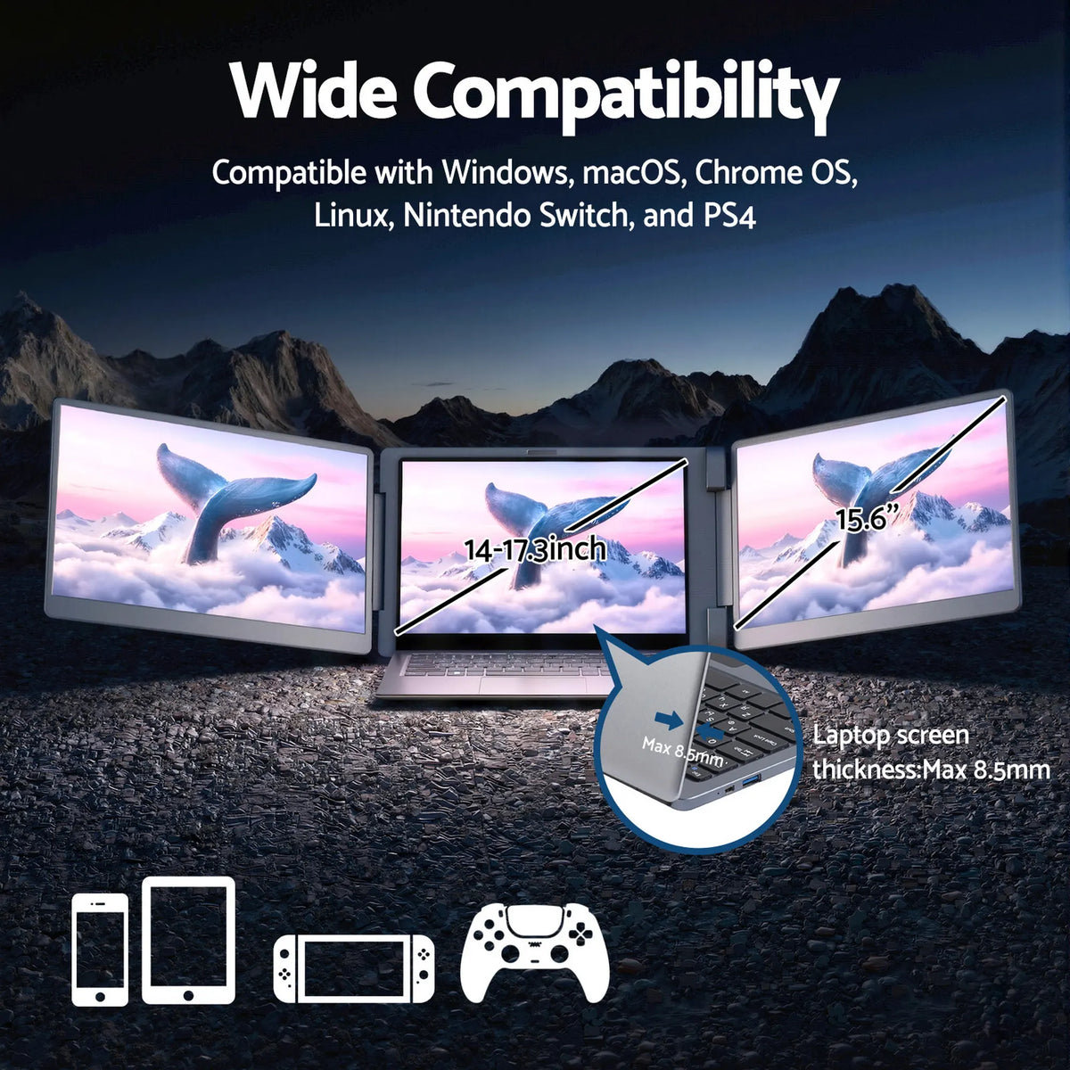 Devanti Triple Portable Monitor Laptop Screen Extender 15.6" Dual Display FHD IPS - Image 6