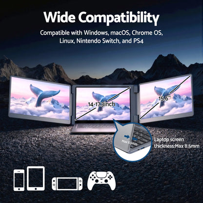 Devanti Triple Portable Monitor Laptop Screen Extender 15.6" Dual Display FHD IPS - Image 6