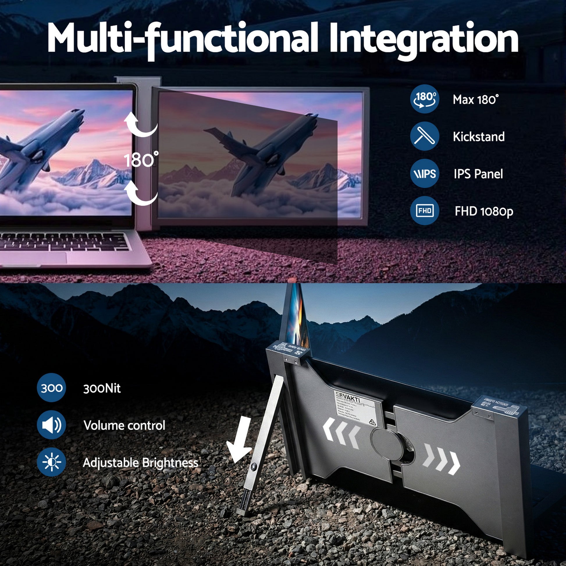 Devanti Portable Monitor Laptop Screen Extender Dual Display 1080P IPS USB C - Image 4