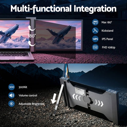 Devanti Portable Monitor Laptop Screen Extender Dual Display 1080P IPS USB C - Image 4