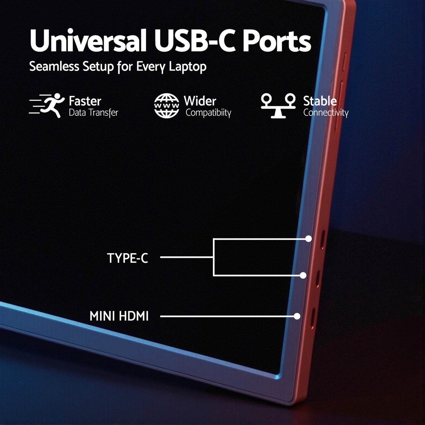 Devanti Portable Monitor Laptop Screen Extender Dual Display 1080P IPS USB C - Image 8