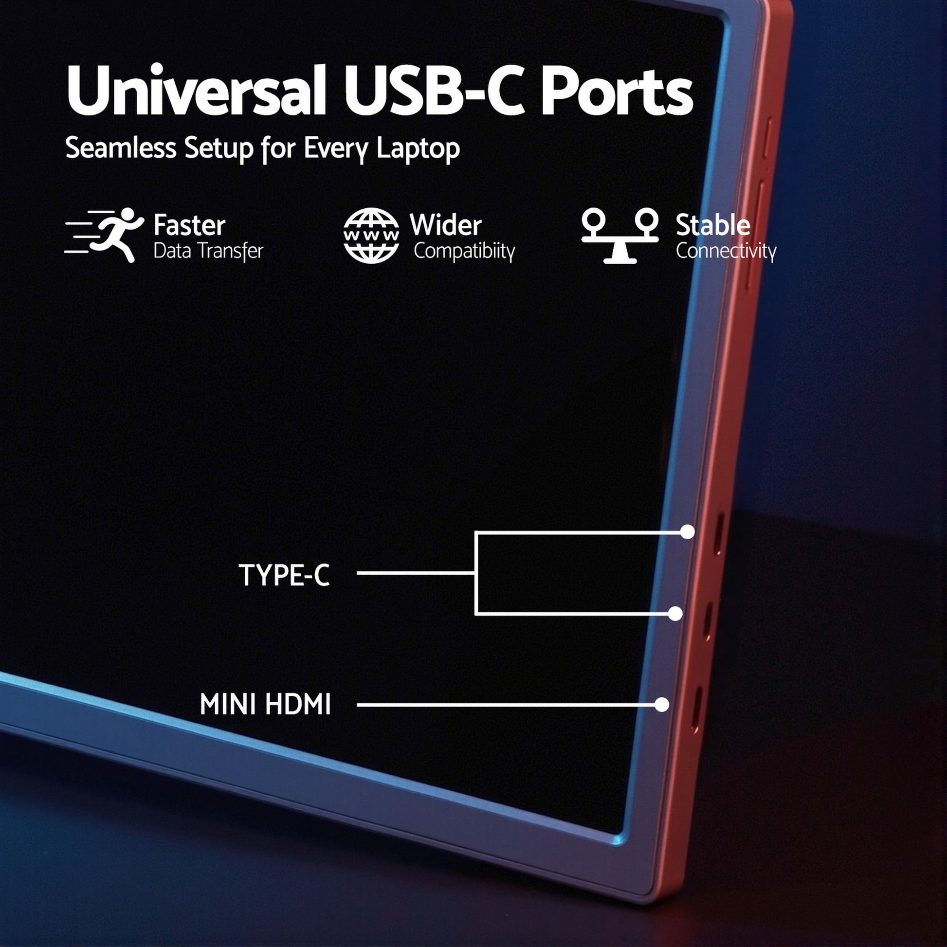 Devanti Portable Monitor Laptop Screen Extender Dual Display 1080P IPS USB C - Image 8