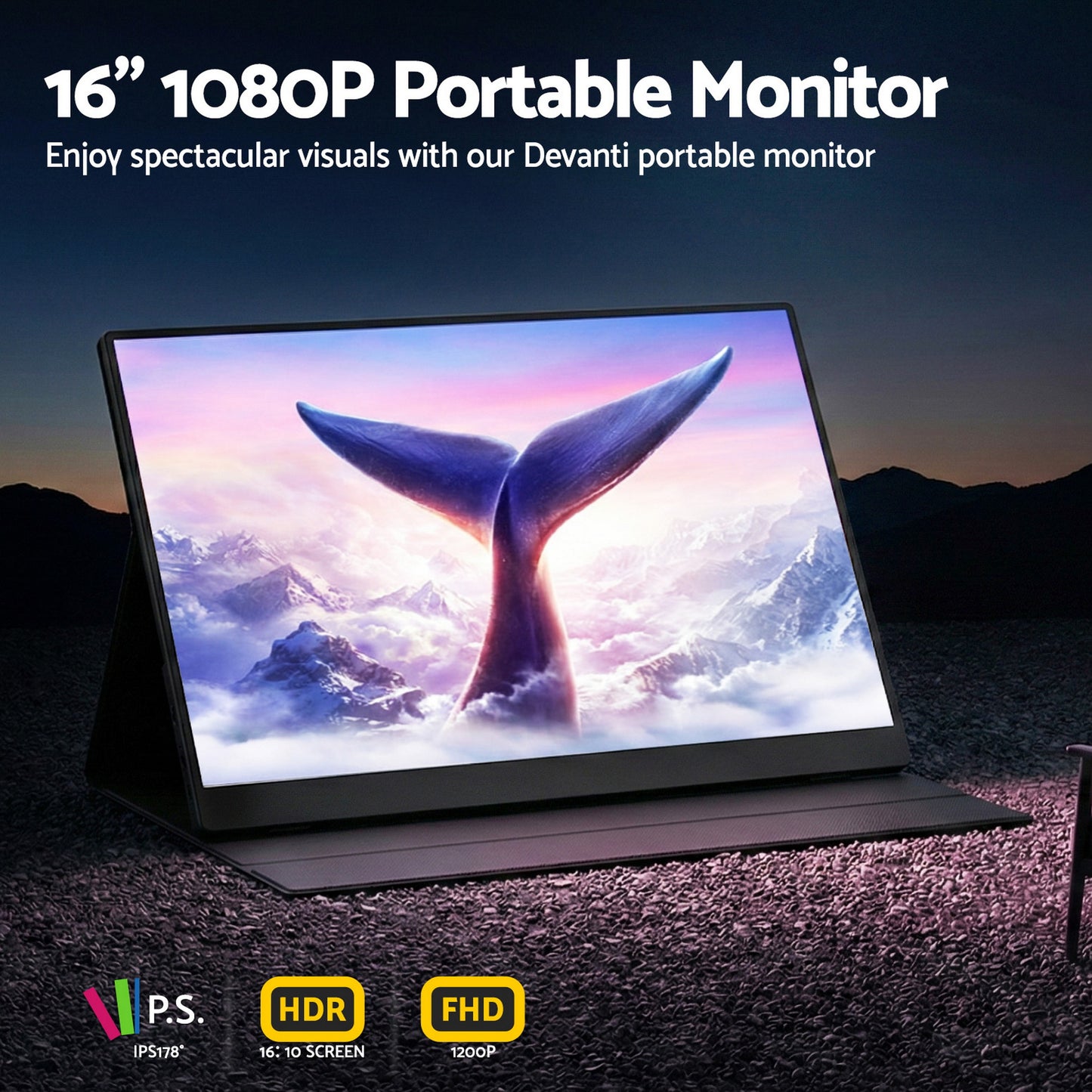 Devanti Portable Monitor Laptop Extender USB C Travel Display 16 Inch Black - Image 5