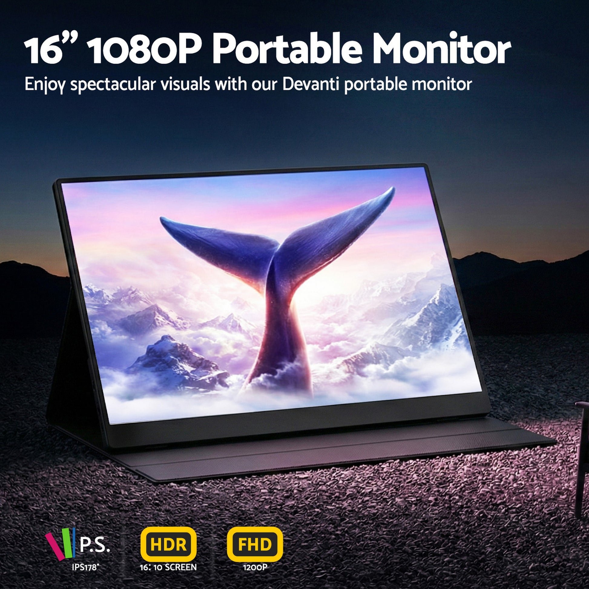 Devanti Portable Monitor Laptop Extender USB C Travel Display 16 Inch Black - Image 5
