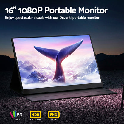 Devanti Portable Monitor Laptop Extender USB C Travel Display 16 Inch Black - Image 5