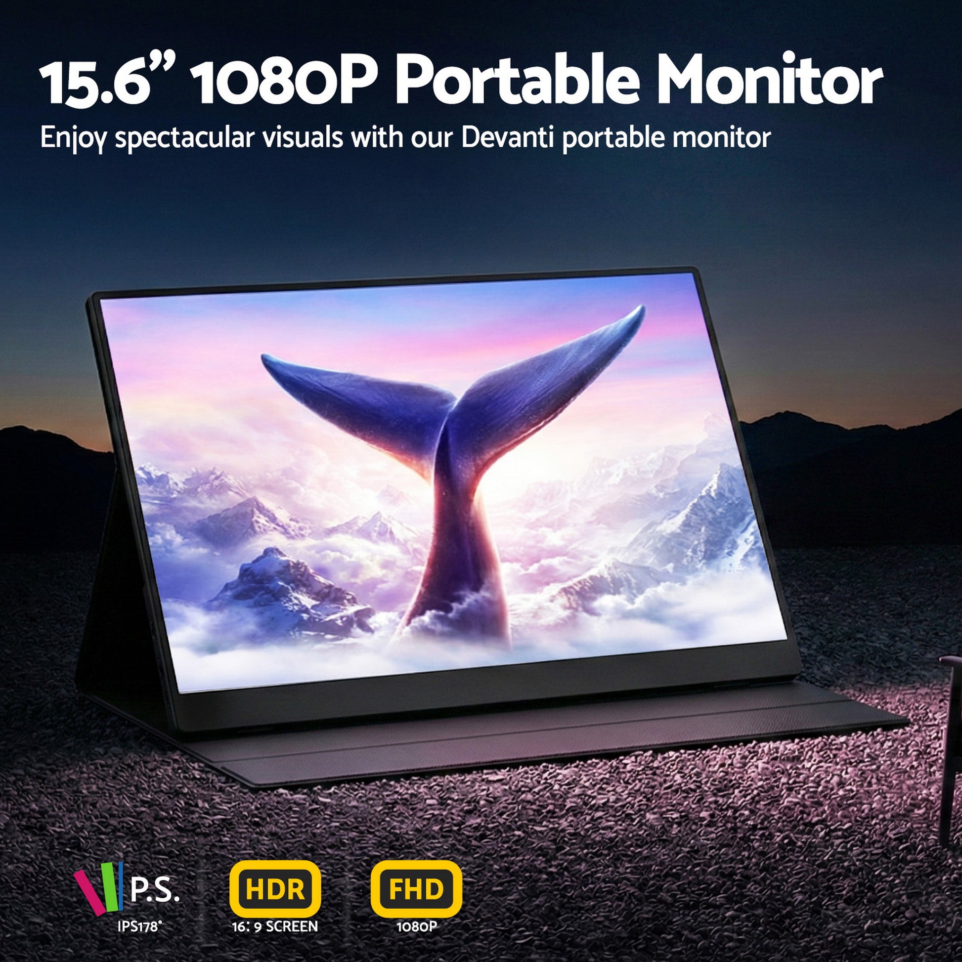 Devanti 15.6 Inch Portable Monitor FHD 1080P IPS USB-C HDMI Gaming Laptop Screen - Image 5