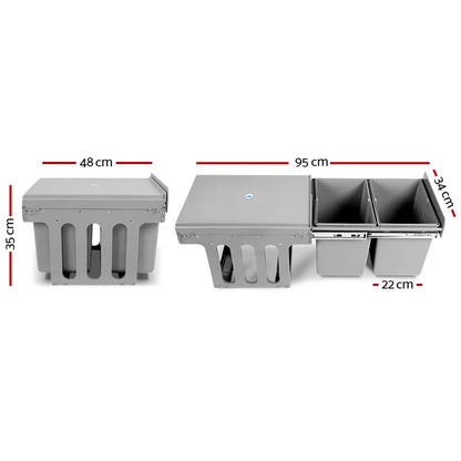 Cefito Pull Out Bin Kitchen Double Basket 2X15L Grey - Image 2