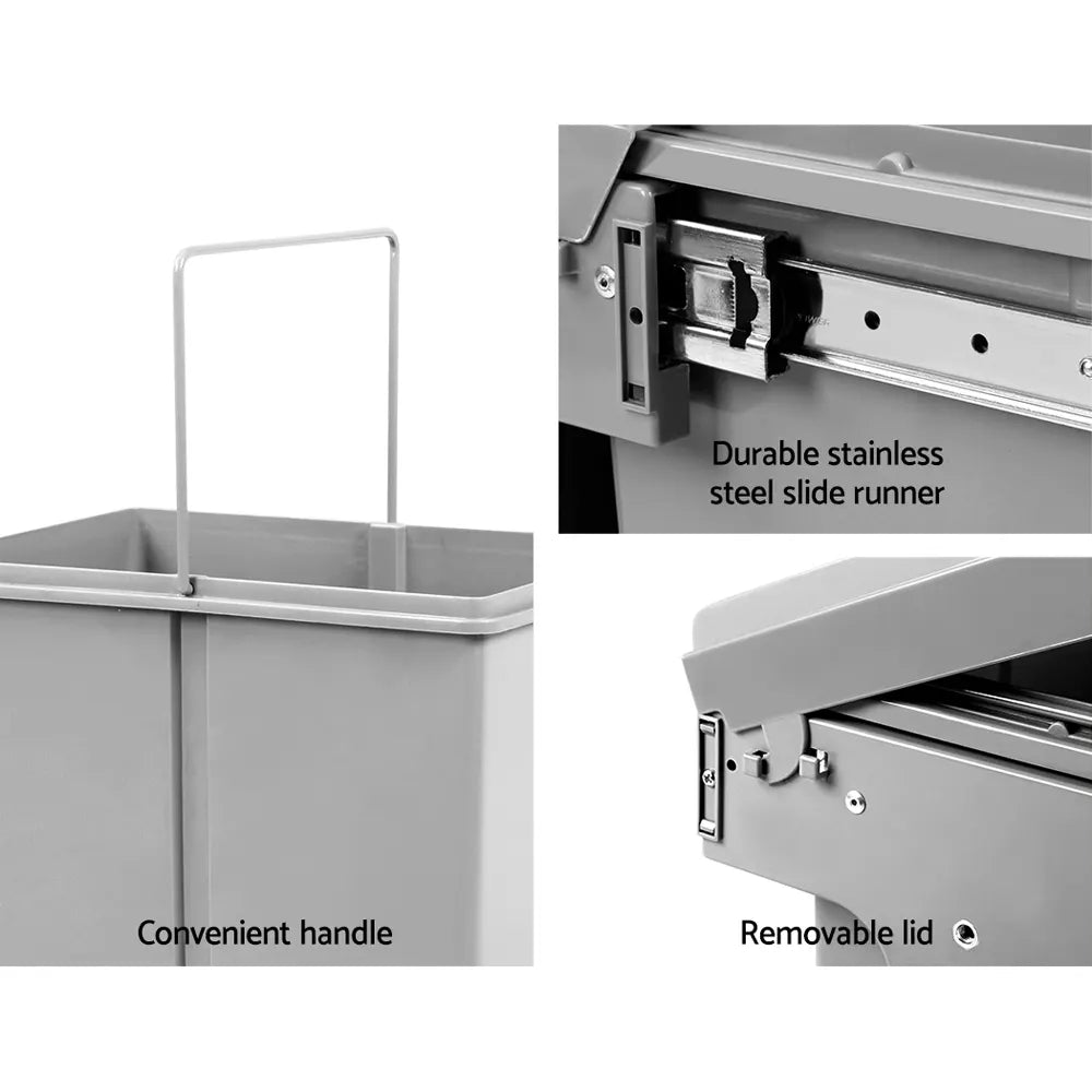 Cefito Pull Out Bin Kitchen Double Basket 2X15L Grey - Image 6