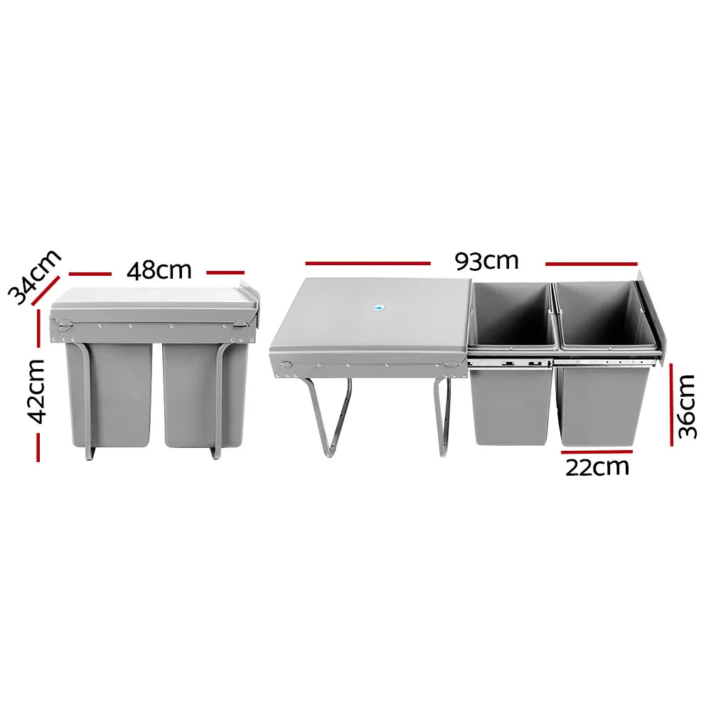 Cefito Pull Out Bin Kitchen Double Basket 2X20L Grey - Image 2