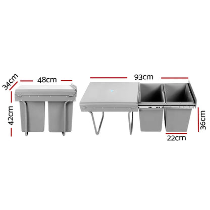 Cefito Pull Out Bin Kitchen Double Basket 2X20L Grey - Image 2