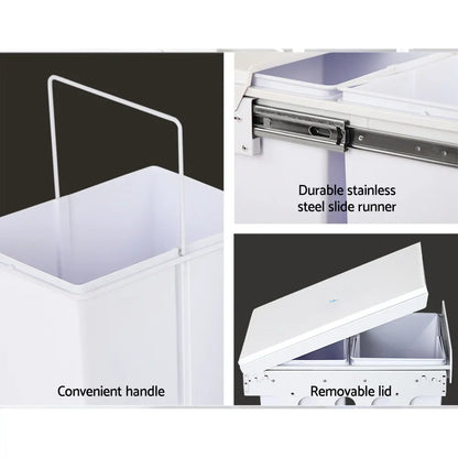 Cefito Pull Out Bin Kitchen Double Basket 2X20L White - Image 6