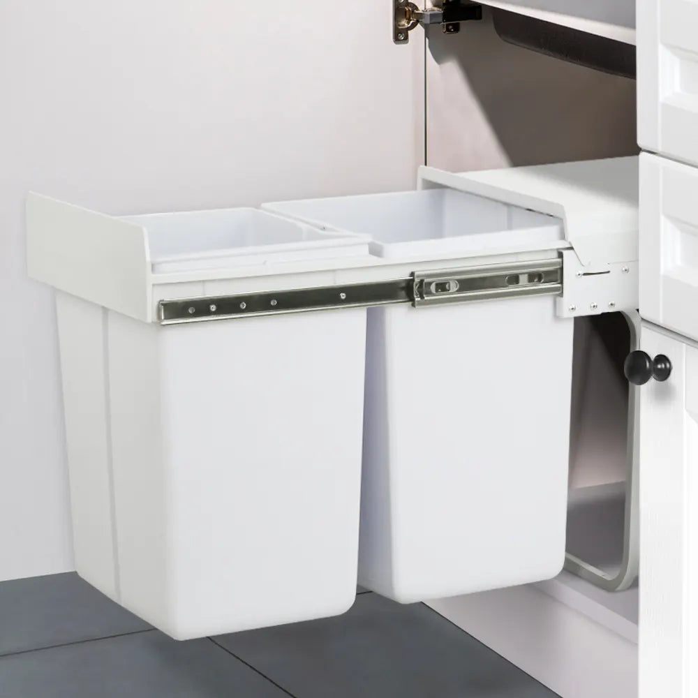 Cefito Pull Out Bin Kitchen Double Basket 2X20L White - Image 8