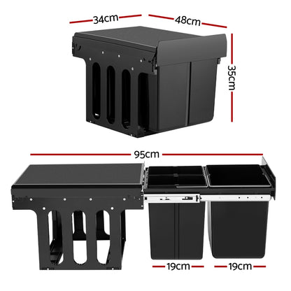 Cefito Pull Out Bin Kitchen Triple Slide Garbage Rubbish Bins Basket Blcak 31L - Image 2