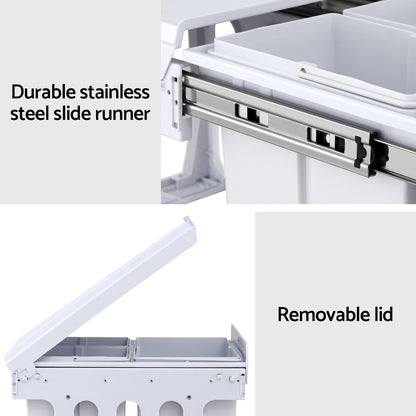 Cefito Pull Out Bin Kitchen Triple Slide Garbage Rubbish Bins Basket White 31L - Image 6