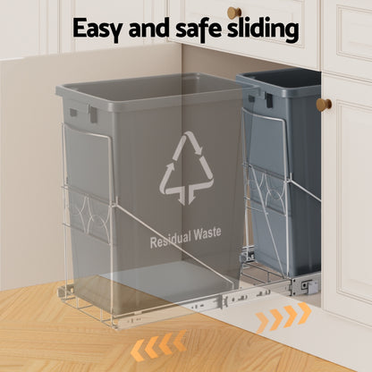 Cefito Pull Out Bin Kitchen Cabinet Slide Garbage Rubbish Bins Basket 40L Grey - Image 4