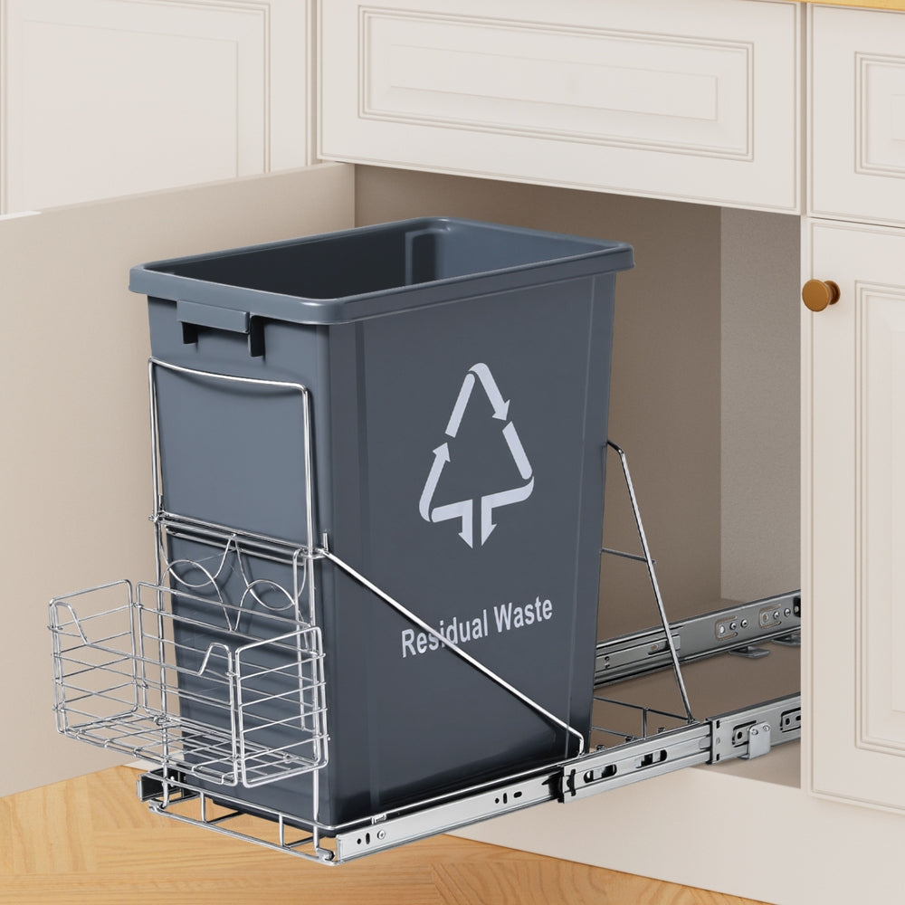 Cefito Pull Out Bin Kitchen Cabinet Slide Garbage Rubbish Bins Basket 40L Grey - Image 7