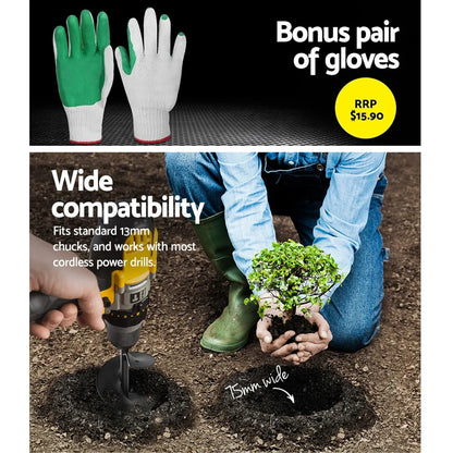 GIANTZ Power Garden Auger Small Earth Planter 75 X 300MM Black - Image 6