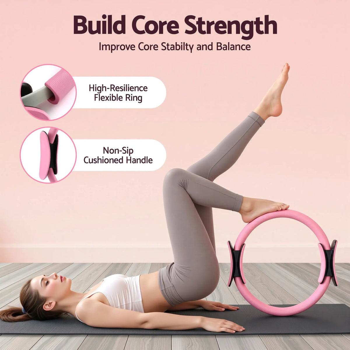 Everfit Pilates Ring Set for Women, 15pcs Home Workout Pilates Equipment with Ring, Ball, Yoga Socks, D-Ring etc. Pilates Starter Kit for Strength, Toning and Flexibility Pink - Image 4