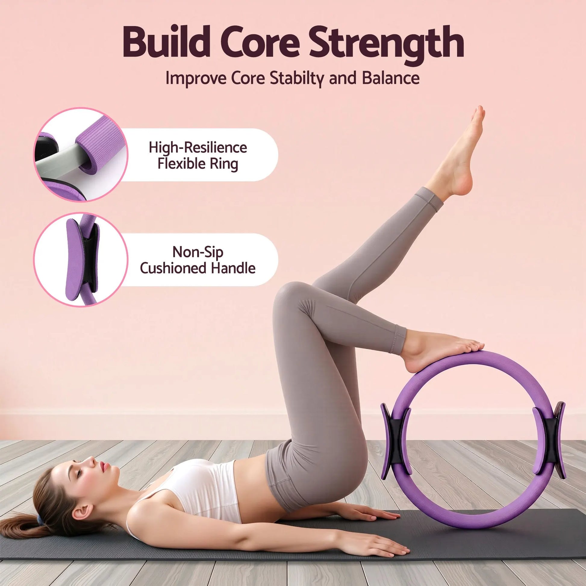 Everfit Pilates Ring Set for Women, 15pcs Home Workout Pilates Equipment with Ring, Ball, Yoga Socks, D-Ring etc. Pilates Starter Kit for Strength, Toning and Flexibility Purple - Image 4