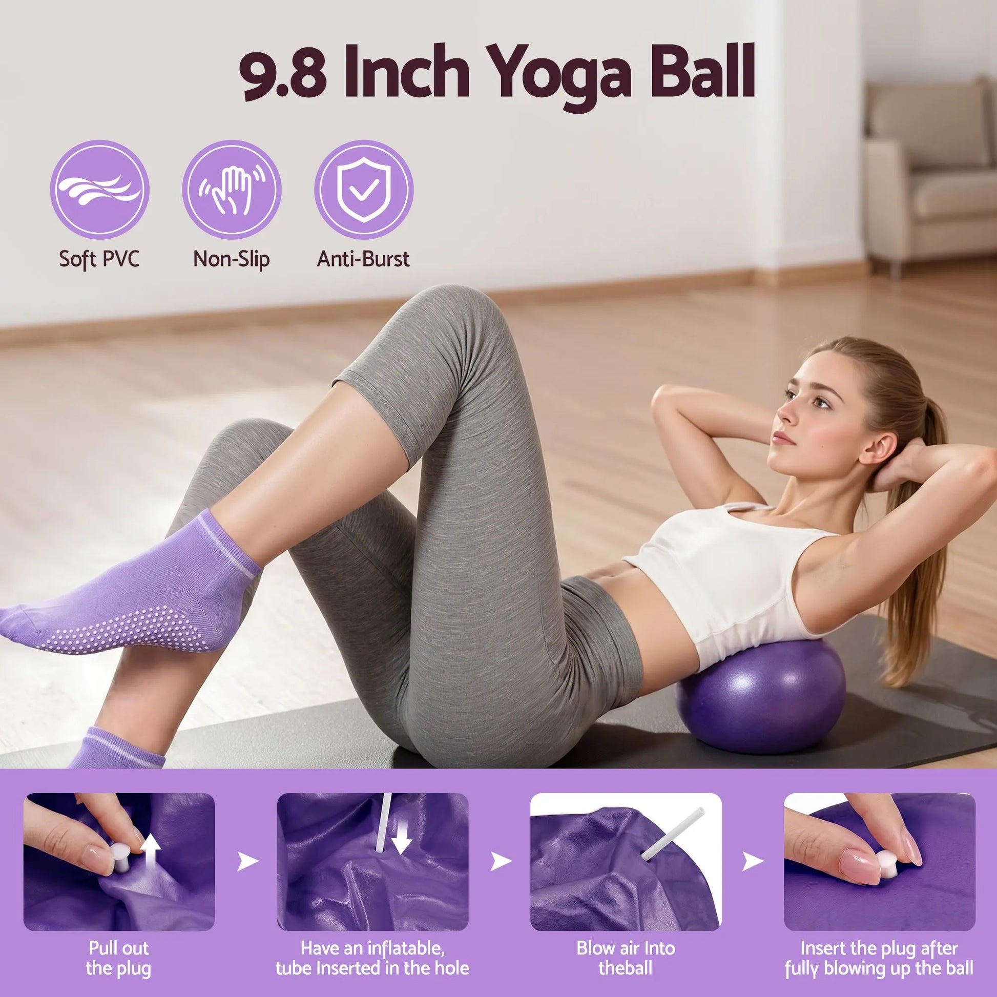 Everfit Pilates Ring Set for Women, 15pcs Home Workout Pilates Equipment with Ring, Ball, Yoga Socks, D-Ring etc. Pilates Starter Kit for Strength, Toning and Flexibility Purple - Image 6