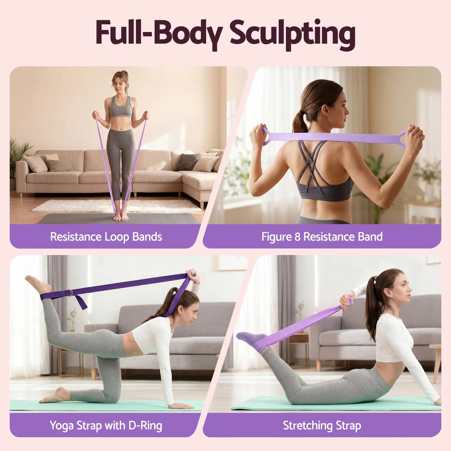 Everfit Pilates Ring Set for Women, 15pcs Home Workout Pilates Equipment with Ring, Ball, Yoga Socks, D-Ring etc. Pilates Starter Kit for Strength, Toning and Flexibility Purple - Image 7