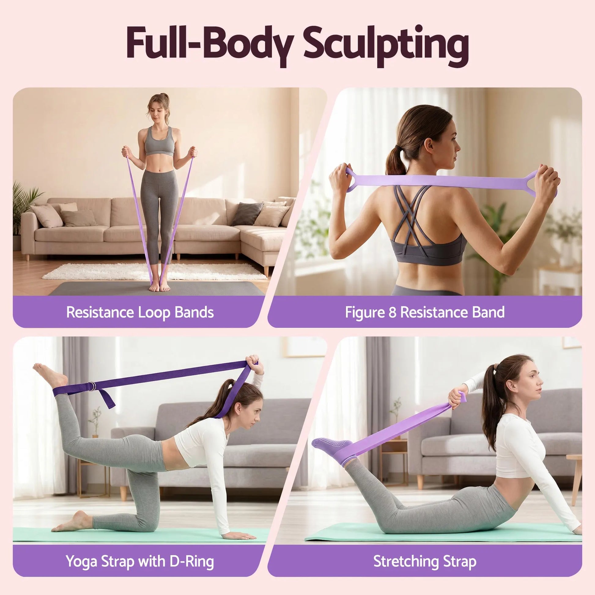 Everfit Pilates Ring Set for Women, 15pcs Home Workout Pilates Equipment with Ring, Ball, Yoga Socks, D-Ring etc. Pilates Starter Kit for Strength, Toning and Flexibility Purple - Image 7