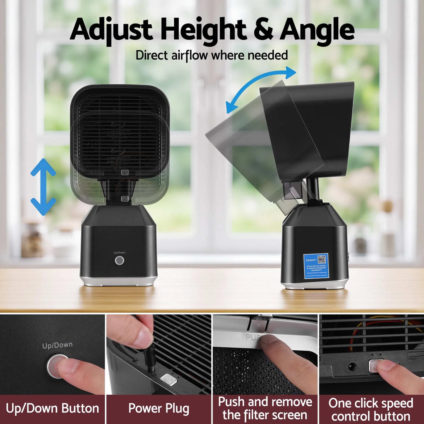 Devanti Portable Range Hood Desktop Exhaust Fan Adjustable Dual Filters Black - Image 5