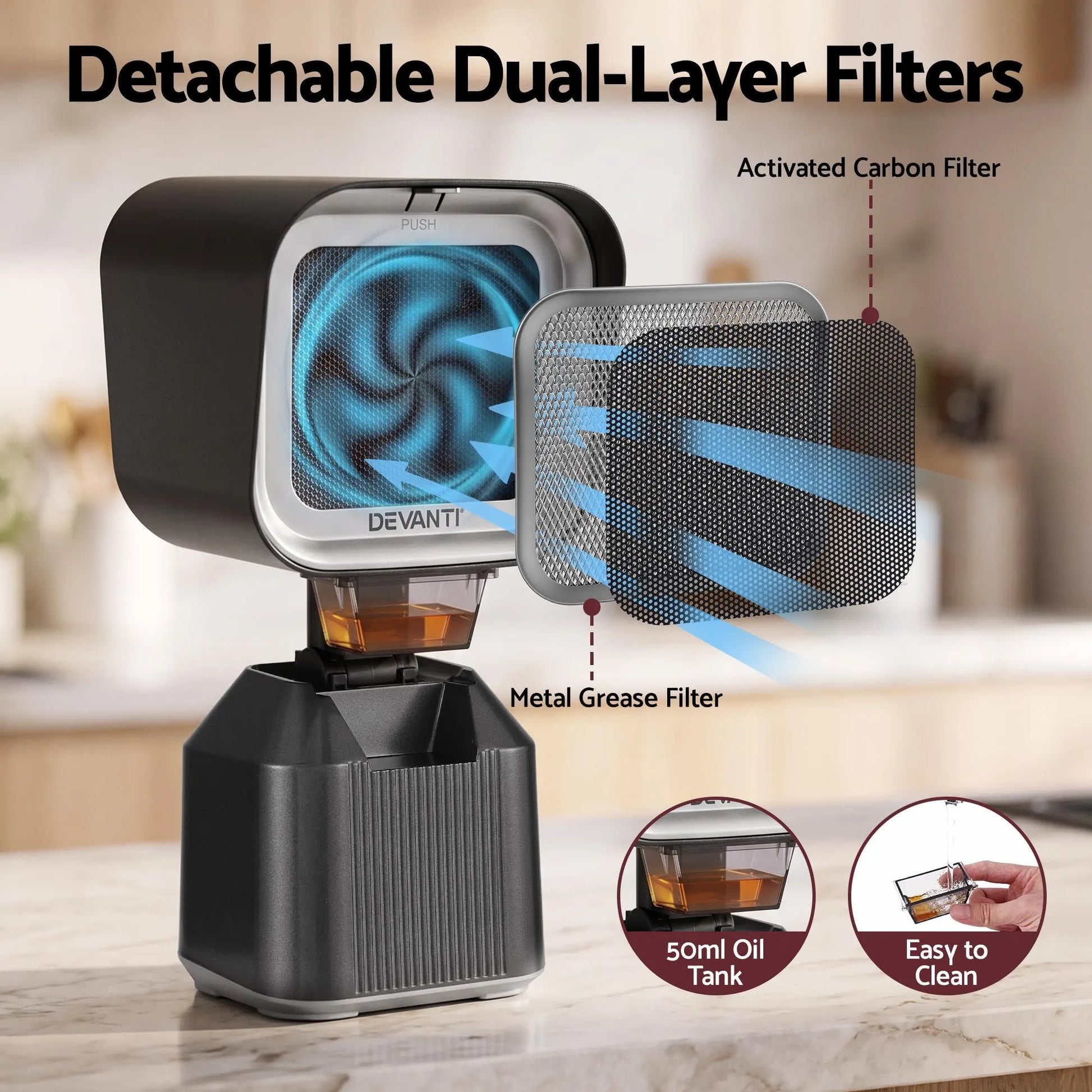 Devanti Portable Range Hood Desktop Exhaust Fan Adjustable Dual Filters Black - Image 6
